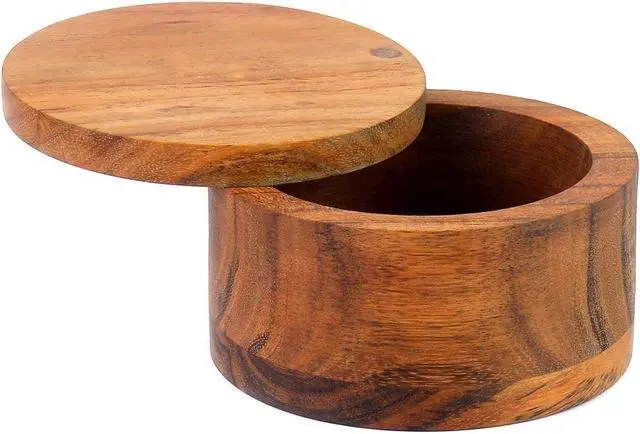 Alt view image 6 of 7 - Kaizen Casa Acacia Wood Salt or Spice Box with Swivel Cover perfect for keeping table salt, gourmet salts, herbs or favorite seasonings, close at hand on your countertop.