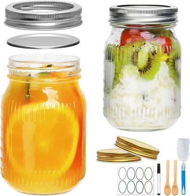 Main image of 16 oz Wide Mouth Mason Jars 2 Pack,Glass Jars with Lids | DIY Crafts for Food Storage,Overnight Oats,Meal Prep Salad,Jam Jelly,with Sponge Brush, Labels & Marker