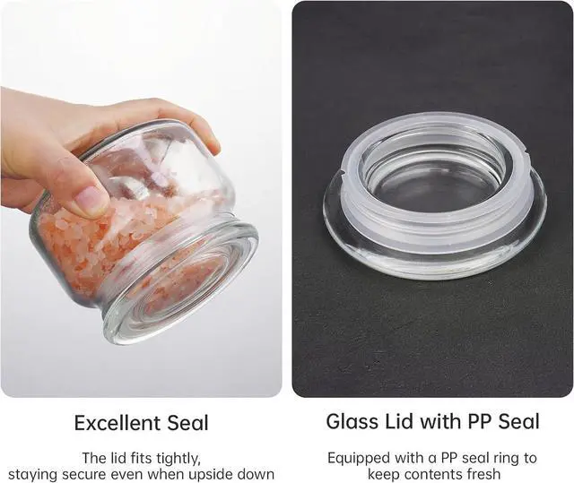 Alt view image 9 of 14 - Salt Cellar, Glass Container, Airtight Lid, Wide Mouth, 280ml, Clear | Handcrafted Kiln-Fired Design With Anti-Slip Base, PP Sealing Ring Keeps Contents Fresh, For Spices, Sugar & Coffee