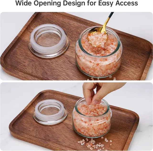 Alt view image 10 of 14 - Salt Cellar, Glass Container, Airtight Lid, Wide Mouth, 280ml, Clear | Handcrafted Kiln-Fired Design With Anti-Slip Base, PP Sealing Ring Keeps Contents Fresh, For Spices, Sugar & Coffee