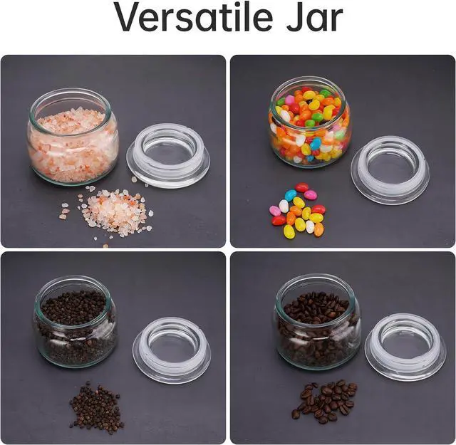 Alt view image 14 of 14 - Salt Cellar, Glass Container, Airtight Lid, Wide Mouth, 280ml, Clear | Handcrafted Kiln-Fired Design With Anti-Slip Base, PP Sealing Ring Keeps Contents Fresh, For Spices, Sugar & Coffee