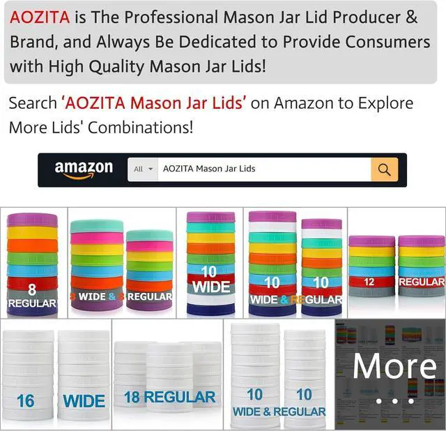 Alt view image 5 of 7 - AOZITA 18 Pack Plastic REGULAR Mouth Mason Jar Lids for Ball Regular Mouth Jars - Colored Plastic Storage Caps for Mason/Canning Jars, Leak Proof, Dishwasher Safe & Food Grade