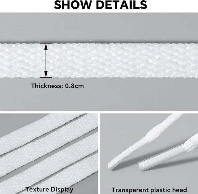 Alt view image 3 of 6 - 1 Pair Flat Shoe Laces for Sneakers, 54" Shoelaces for Sneakers, 5/16 Wide Athletic Shoelaces for Replacement