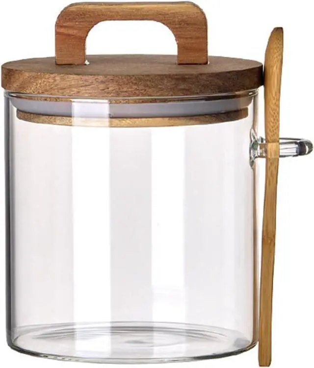 Main image of Coriario 24 OZ Glass Jar with Wooden Lid and Spoon Airtight Glass Sugar Container Wide Mouth Clear Glass Coffee Storage Canister for Food Tea
