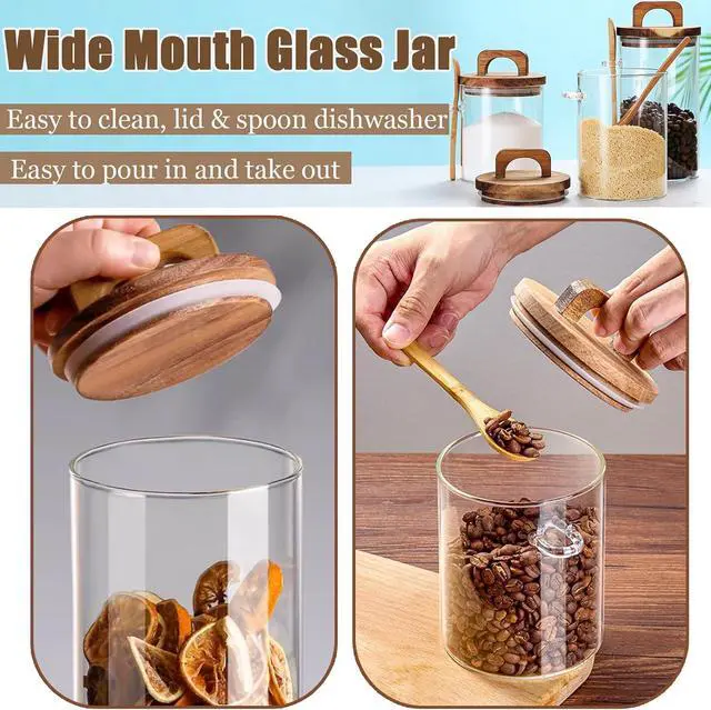 Alt view image 3 of 6 - Coriario 24 OZ Glass Jar with Wooden Lid and Spoon Airtight Glass Sugar Container Wide Mouth Clear Glass Coffee Storage Canister for Food Tea