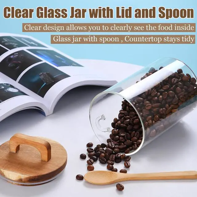 Alt view image 4 of 6 - Coriario 24 OZ Glass Jar with Wooden Lid and Spoon Airtight Glass Sugar Container Wide Mouth Clear Glass Coffee Storage Canister for Food Tea