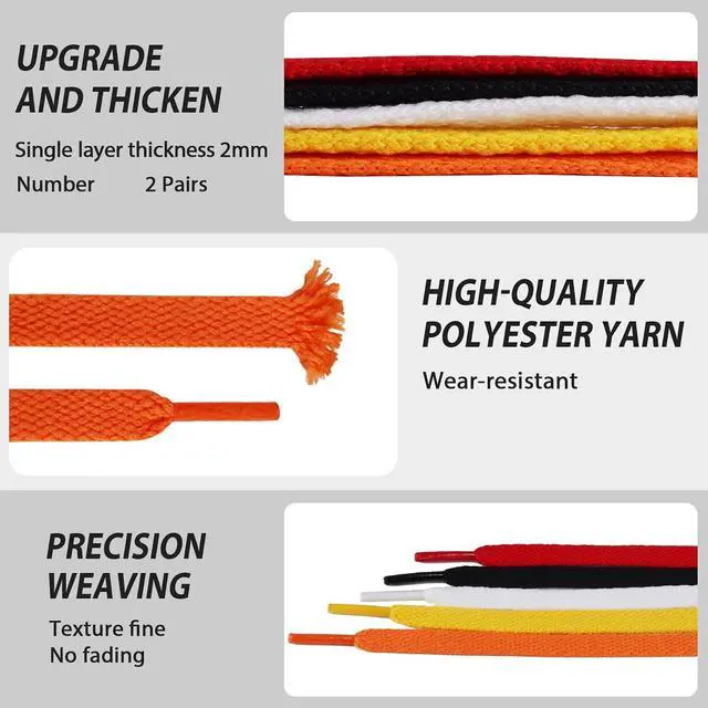 Alt view image 5 of 7 - 2 Pairs Flat Shoe Laces, Athletic Shoe Laces for Sneakers Skate Shoes Boots and Sport Shoes