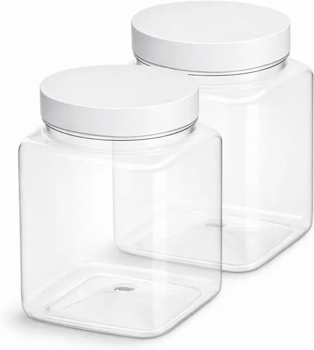 Main image of 2 Pack Clear Plastic Jar with Lids Square Jar with Screw on Lids 26 Oz/750ml Reusable Empty Containers for Household Kitchen Storage Organizing