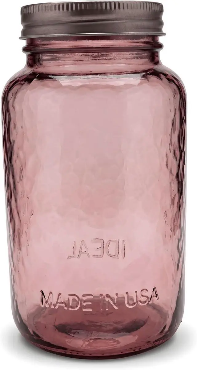 Alt view image 2 of 3 - Bexter 1-Pack 32 oz Rose Pink Mason Jar Made in USA Regular Mouth Glass Jar with Lid & Band Vintage Decorative Storage for Canning, Kitchen, Crafts & Gifts
