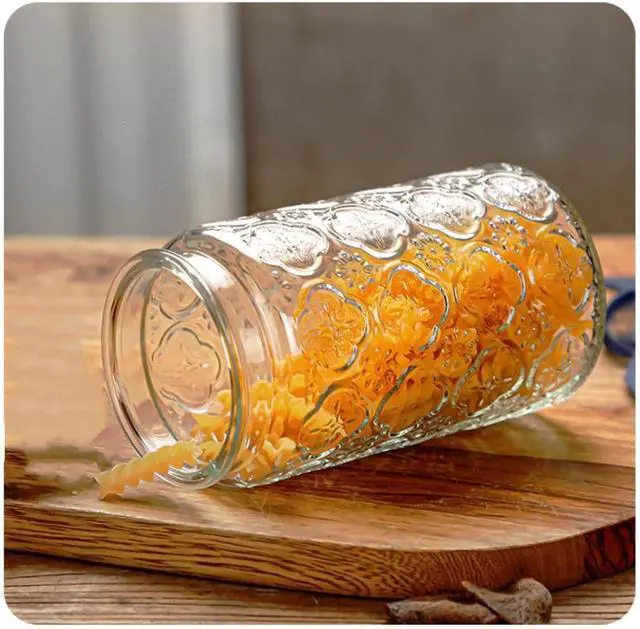 Alt view image 6 of 7 - Glass Jar with Airtight Bamboo Lid, 35oz Vintage Glass Kitchen Storage Counter Sealed Jar, Decorative Glass Food Storage Containers for Candy, Flour, Oats, Coffee Bean, Pet Treats(Sunflower)