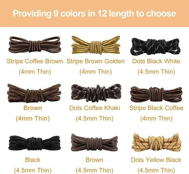 Alt view image 4 of 5 - 2 Pair Boot Laces Round Shoelaces for Boots,Work,Hiking Shoe String