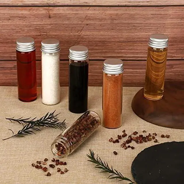 Alt view image 4 of 6 - TOBWOLF Glass Spice Jars, 12PCS 50ml / 1.7oz Containers with Aluminum Lids | Cork/Aluminum Lids | Clear Glass Storage | Easy Spice Organization | Ideal for Kitchen Pantry, Cooking & Camping Use