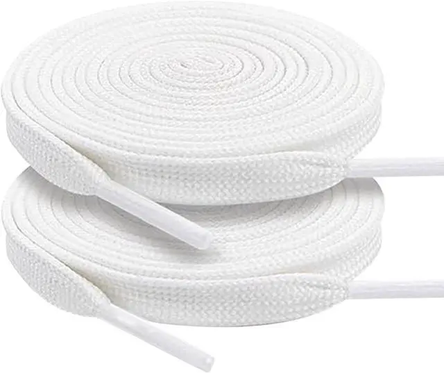 Main image of White Flat Shoe Laces, Sturdy Polyester with Anti-Break Tips, Suitable for Sneaker, Hat Strings, Pants Strings, and Bags, 120cm/47inch