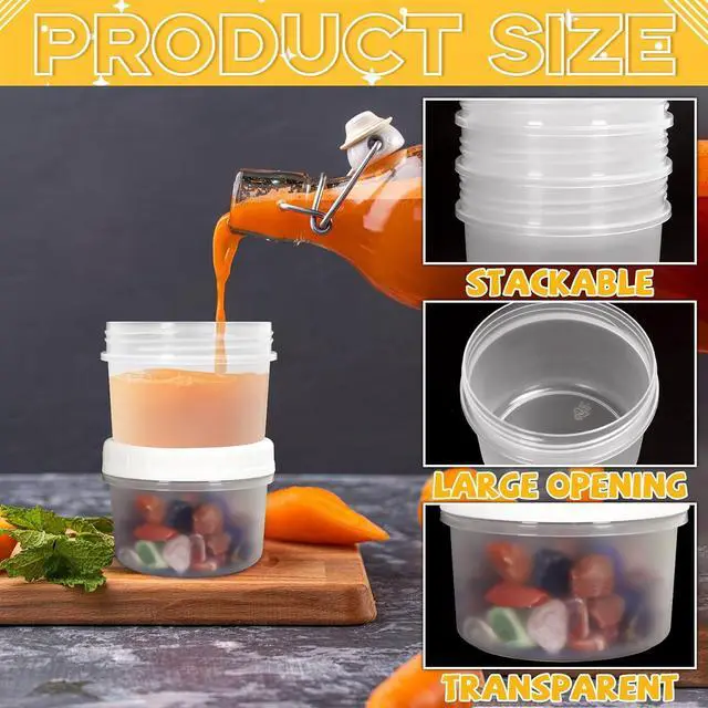 Alt view image 3 of 7 - 10 Pack 4oz Reusable Small Plastic Containers with Screw Lids, Small Food Storage Freezer Containers, Stackable Food Storage Jars, Sauce Condiment Jars Lunch Box Accessories