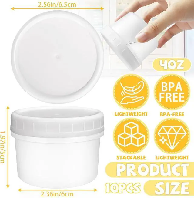 Alt view image 2 of 7 - 10 Pack 4oz Reusable Small Plastic Containers with Screw Lids, Small Food Storage Freezer Containers, Stackable Food Storage Jars, Sauce Condiment Jars Lunch Box Accessories