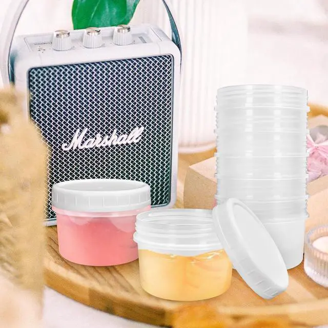 Alt view image 7 of 7 - 10 Pack 4oz Reusable Small Plastic Containers with Screw Lids, Small Food Storage Freezer Containers, Stackable Food Storage Jars, Sauce Condiment Jars Lunch Box Accessories