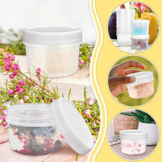 Alt view image 6 of 7 - 10 Pack 4oz Reusable Small Plastic Containers with Screw Lids, Small Food Storage Freezer Containers, Stackable Food Storage Jars, Sauce Condiment Jars Lunch Box Accessories