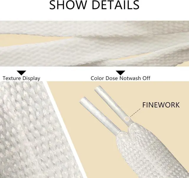 Alt view image 3 of 5 - White Flat Shoe Laces, Sturdy Polyester with Anti-Break Tips, Suitable for Sneaker, Hat Strings, Pants Strings, and Bags, 120cm/47inch