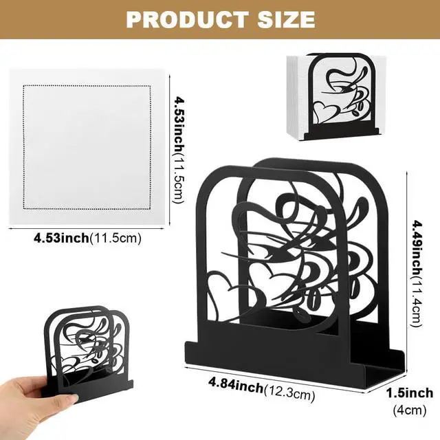 Alt view image 2 of 7 - Black Metal Modern Standing Napkin Holder, Coffee Time Theme Tabletop Napkin Dispenser, Decorative Organizer for Kitchen Counter, Cafe and Dining Table