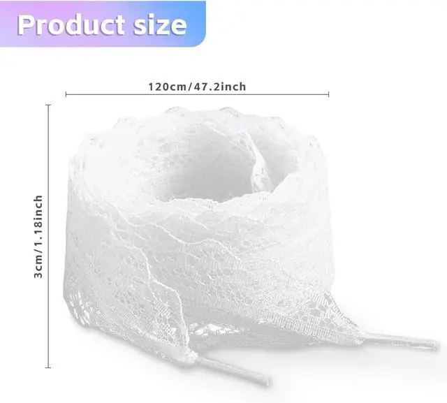 Alt view image 2 of 6 - 2 Pairs Lace Shoelaces, Flat Ribbon Shoe Laces for Women, Fancy 3cm Wide Sneaker Shoelaces, Decorative and Comfortable