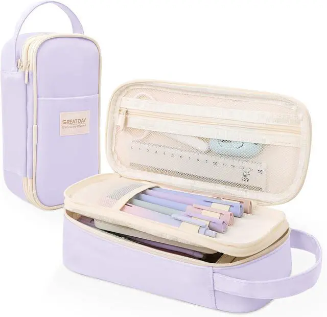 Main image of SKYDUE Purple Pencil Case for Girls - Aesthetic Pencil Bag with Multi-Compartment, Large Capacity Zippered Pencil Pouch for School Supply