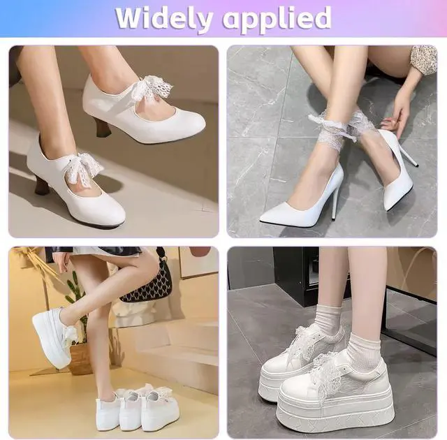 Alt view image 5 of 6 - 2 Pairs Lace Shoelaces, Flat Ribbon Shoe Laces for Women, Fancy 3cm Wide Sneaker Shoelaces, Decorative and Comfortable