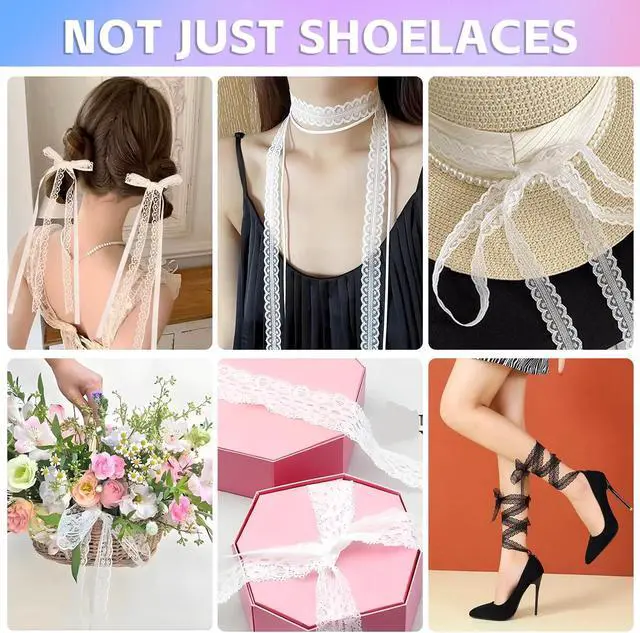 Alt view image 6 of 6 - 2 Pairs Lace Shoelaces, Flat Ribbon Shoe Laces for Women, Fancy 3cm Wide Sneaker Shoelaces, Decorative and Comfortable
