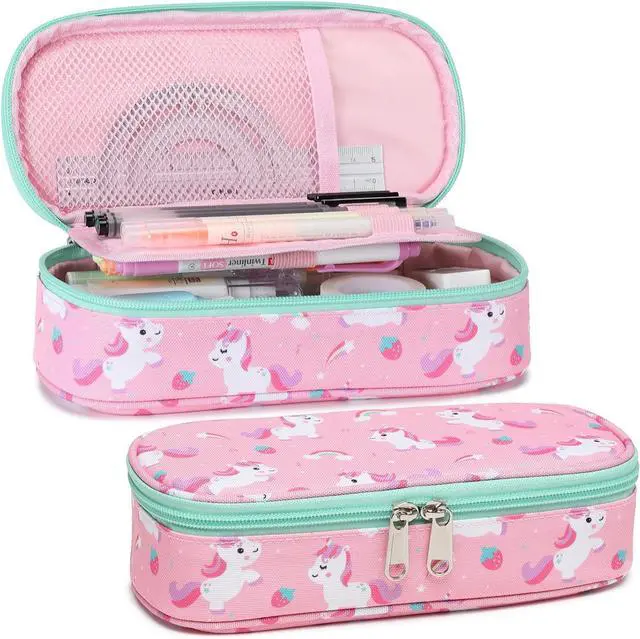 Main image of Cambond Pencil Case for Girls - Large Capacity Multi-slot Kids Pencil Pouch Holder for School, Long-lasting Cute Pencil Box for Girls Kids, Pink Unicorns