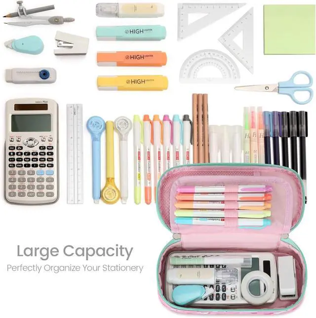 Alt view image 3 of 7 - Cambond Pencil Case for Girls - Large Capacity Multi-slot Kids Pencil Pouch Holder for School, Long-lasting Cute Pencil Box for Girls Kids, Pink Unicorns