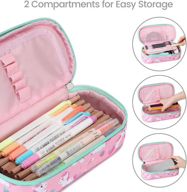 Alt view image 4 of 7 - Cambond Pencil Case for Girls - Large Capacity Multi-slot Kids Pencil Pouch Holder for School, Long-lasting Cute Pencil Box for Girls Kids, Pink Unicorns