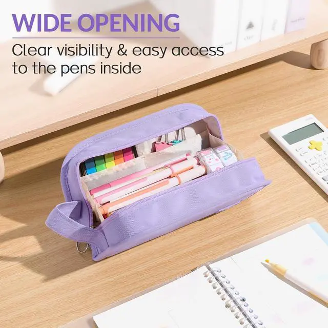 Alt view image 2 of 5 - Sooez Wide Opening Pencil Case, Large Capacity Pencil Pouch Organizer Aesthetic Pencil Bag for School Supplies Stationery, Marker Pouch Makeup Bag Organizer
