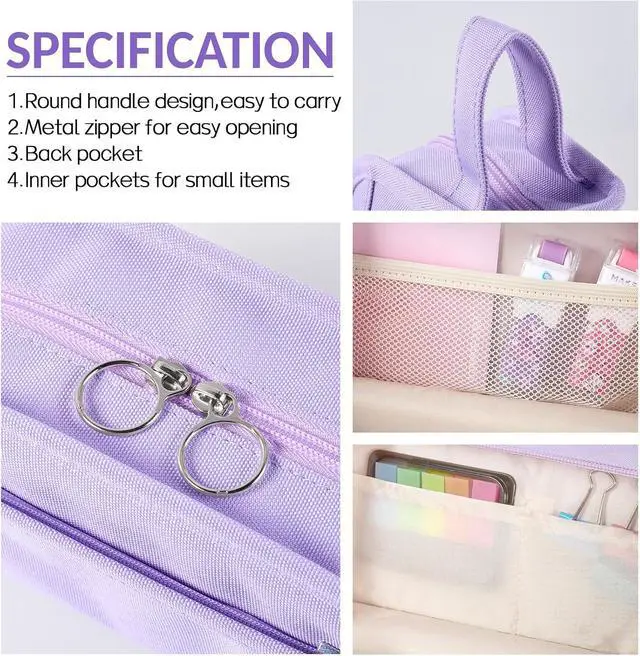 Alt view image 3 of 5 - Sooez Wide Opening Pencil Case, Large Capacity Pencil Pouch Organizer Aesthetic Pencil Bag for School Supplies Stationery, Marker Pouch Makeup Bag Organizer