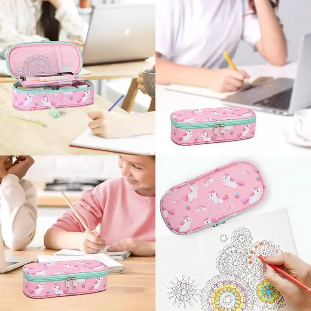 Alt view image 7 of 7 - Cambond Pencil Case for Girls - Large Capacity Multi-slot Kids Pencil Pouch Holder for School, Long-lasting Cute Pencil Box for Girls Kids, Pink Unicorns