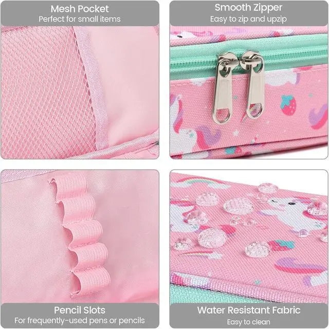 Alt view image 6 of 7 - Cambond Pencil Case for Girls - Large Capacity Multi-slot Kids Pencil Pouch Holder for School, Long-lasting Cute Pencil Box for Girls Kids, Pink Unicorns