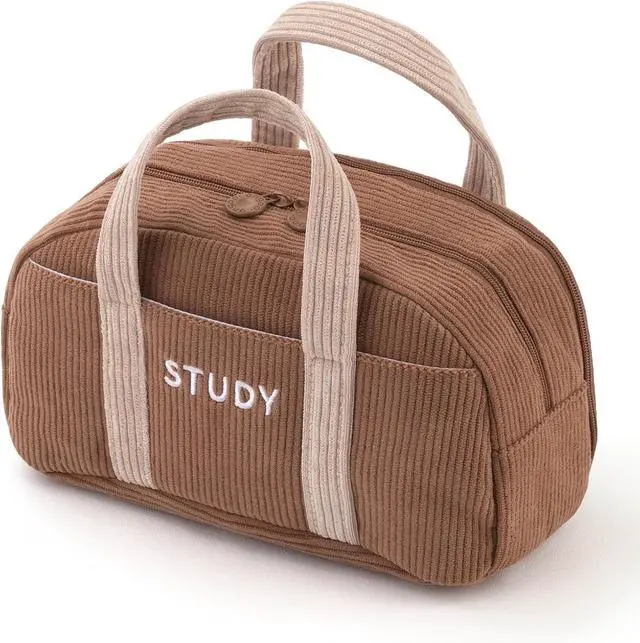 Main image of EASTHILL Corduroy Hand-held Pencil Case Large Cute Pencil Pouch Stationery Pen Bag for Teen Girls-Brown