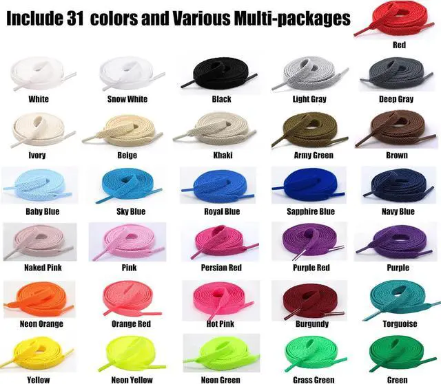 Alt view image 3 of 7 - Handshop Flat Shoelaces 5/16", 31 Colors in 36"-72" Shoe Laces For Sneakers | Replacements Shoe Laces For Sneakers and Athletic Shoes Strings