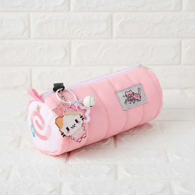 Alt view image 3 of 7 - Pink Kawaii Pencil Case with Cat Keychain, Cute Cat Makeup Bag | Large Capacity Cream Roll Cartoon Pencil Case with Zipper for Women Makeup Brushes Stationery Pens Valentine's Day Gift