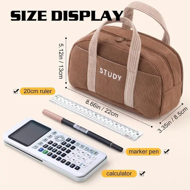 Alt view image 4 of 6 - EASTHILL Corduroy Hand-held Pencil Case Large Cute Pencil Pouch Stationery Pen Bag for Teen Girls-Brown