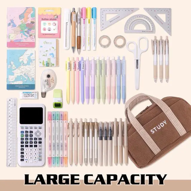 Alt view image 3 of 6 - EASTHILL Corduroy Hand-held Pencil Case Large Cute Pencil Pouch Stationery Pen Bag for Teen Girls-Brown