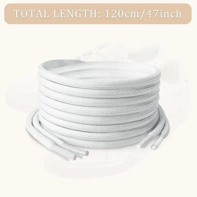 Alt view image 2 of 4 - White Round Shoe Laces, Polyester with Reinforced Tips, Ideal for Various Footwear and Accessories, 120cm/47inch