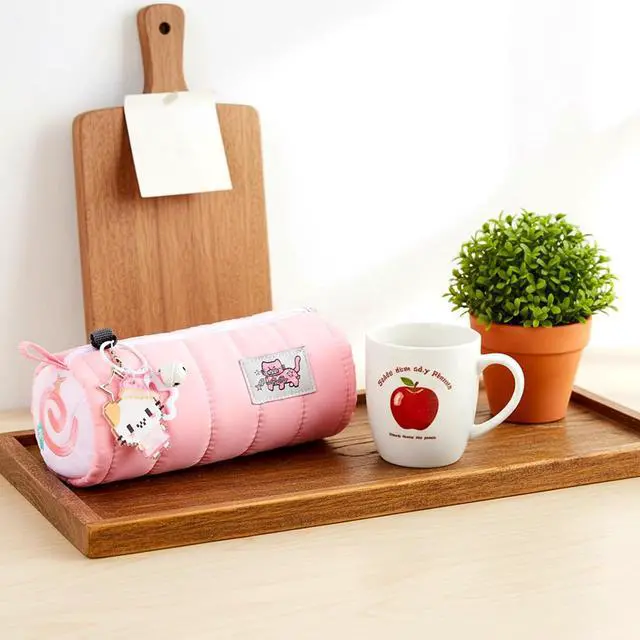 Alt view image 6 of 7 - Pink Kawaii Pencil Case with Cat Keychain, Cute Cat Makeup Bag | Large Capacity Cream Roll Cartoon Pencil Case with Zipper for Women Makeup Brushes Stationery Pens Valentine's Day Gift