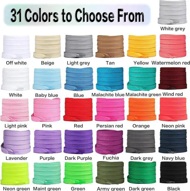 Alt view image 3 of 7 - Booyckiy 2 Pairs 2/5" Flat Shoe Laces for Sneakers 31 Colors Shoelaces in 27"-72"