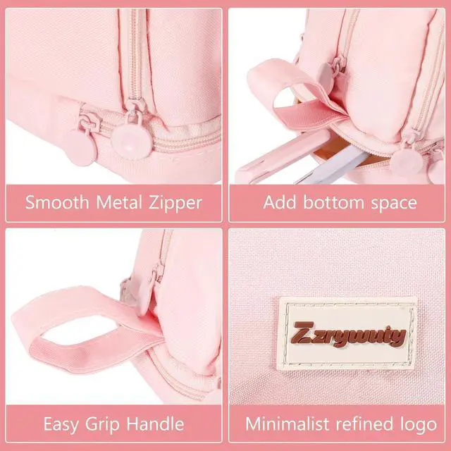 Alt view image 3 of 6 - Zzrywuty Pink Large Capacity Pencil Case 4 Compartments,Pencil Pouch with Zipper Portable Handle for Teens Adults Aesthetic Pencil Bag Stationery Organizer Pen Pencil Case with Handle for School