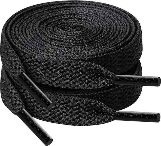 Main image of 120cm/47inch Flat Shoe Laces for Sneakers, Sturdy Polyester with Non-Fray Tips, Ideal for Various Wear and Bags, Black