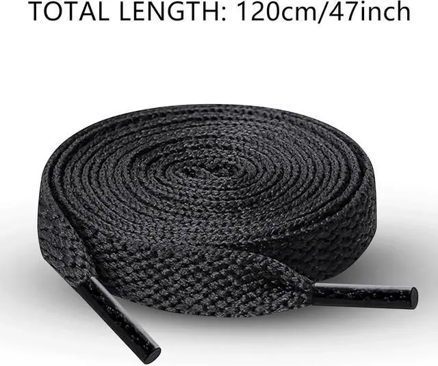 Alt view image 2 of 4 - 120cm/47inch Flat Shoe Laces for Sneakers, Sturdy Polyester with Non-Fray Tips, Ideal for Various Wear and Bags, Black