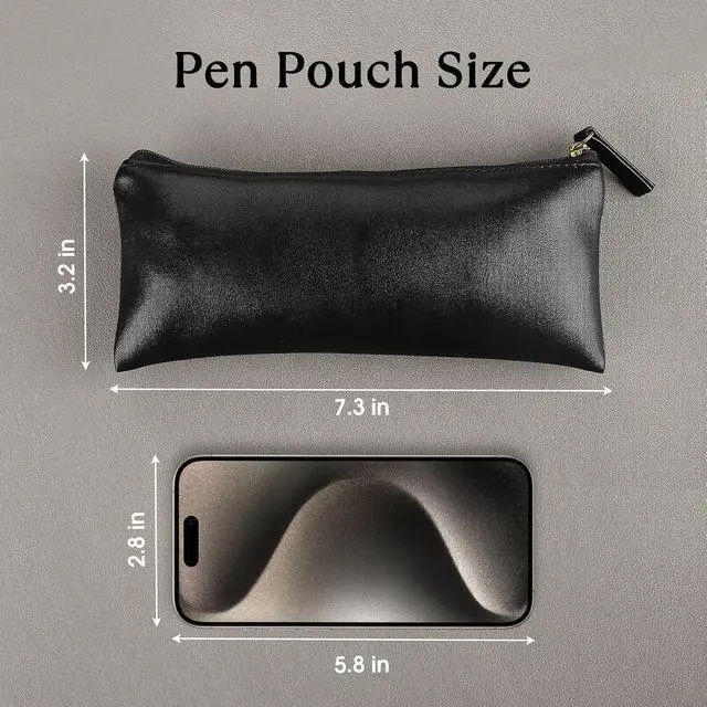 Alt view image 5 of 6 - MROCO PU Leather Pencil Case, Small Zipper Pouch, Black | for Pencils, Pens, Markers, Makeup, Coins, Change, Water-resistant PU, Smooth zip, compact for school office travel