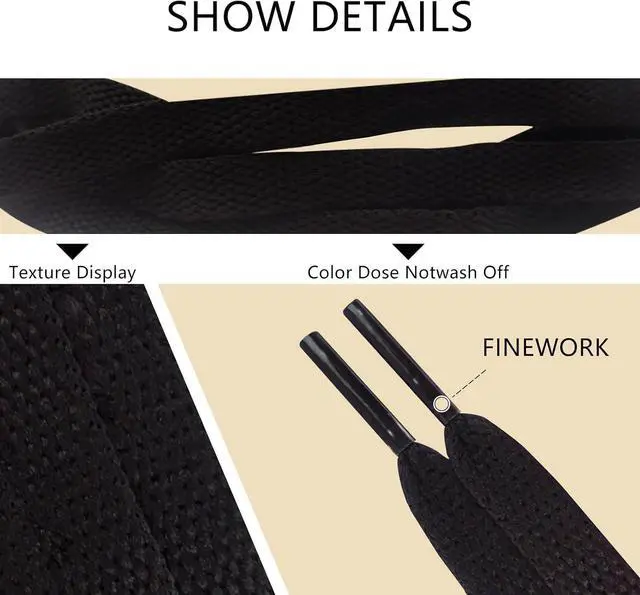 Alt view image 3 of 4 - 120cm/47inch Flat Shoe Laces for Sneakers, Sturdy Polyester with Non-Fray Tips, Ideal for Various Wear and Bags, Black