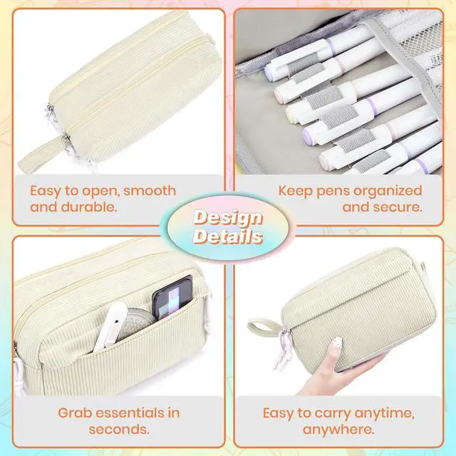 Alt view image 6 of 7 - Big Capacity Pencil case,Soft Corduroy Pencil Bag with 3 Compartment,Pencil Pouch School Supplies Cute Pencil Box Pencil Bag for Teen Girls Boys College