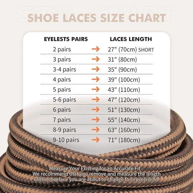 Alt view image 4 of 7 - Stepace 2 Pairs Round Heavy Duty Boot Laces for Hiking and Work Boots | Reliable tie hold for boots, wear-resistant polyester weave, 10 lengths for an accurate fit, stripe and dot styles