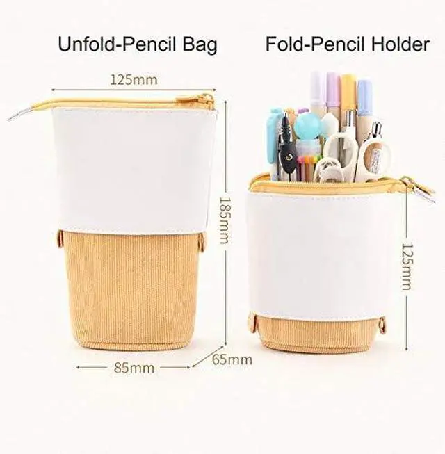 Alt view image 2 of 6 - Telescopic Pencil Bag Pen Holder Stationery Case, PU Corduroy Stand-up Retractable Transformer Bag Colorful Organizer, Great for Christmas Holiday (Black)